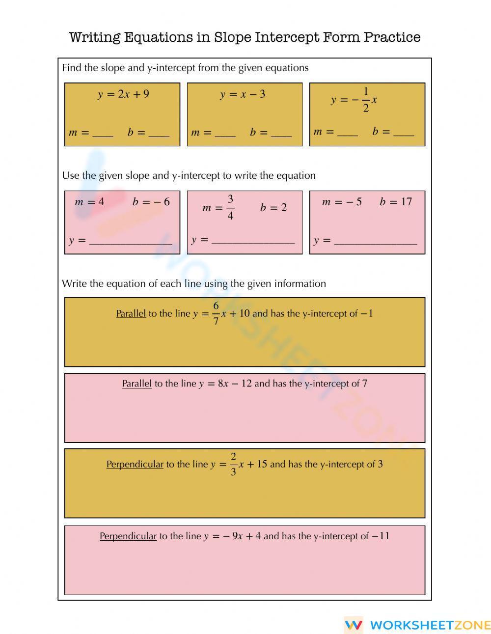 Writing Linear Equations Practice Worksheet 5179
