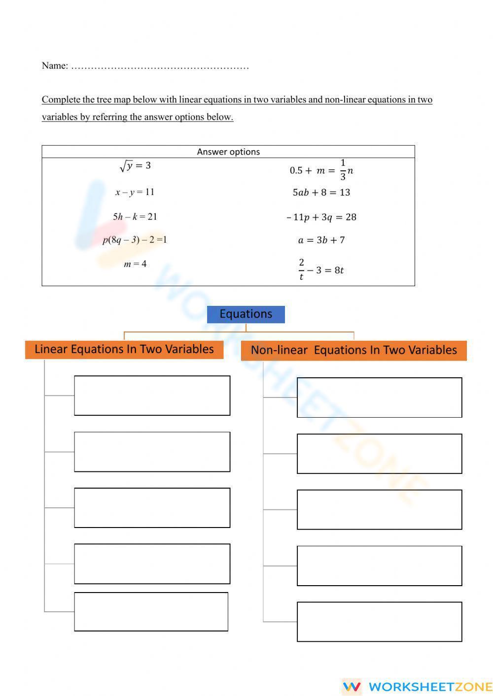 Linear Equation In Two Variable Worksheet
