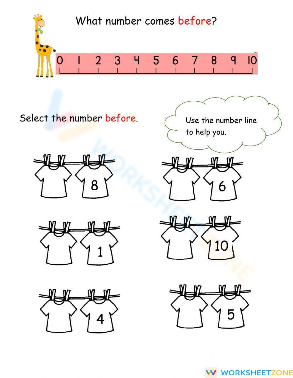 Number Before Worksheet