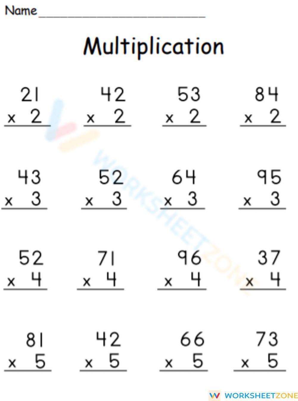  Multiplication 2 Digit By 1 Digit with Regrouping Worksheet 