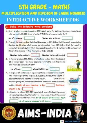 5th-maths-ps04-multiplication And Division Of Large Numbers - Ch 03  Worksheet