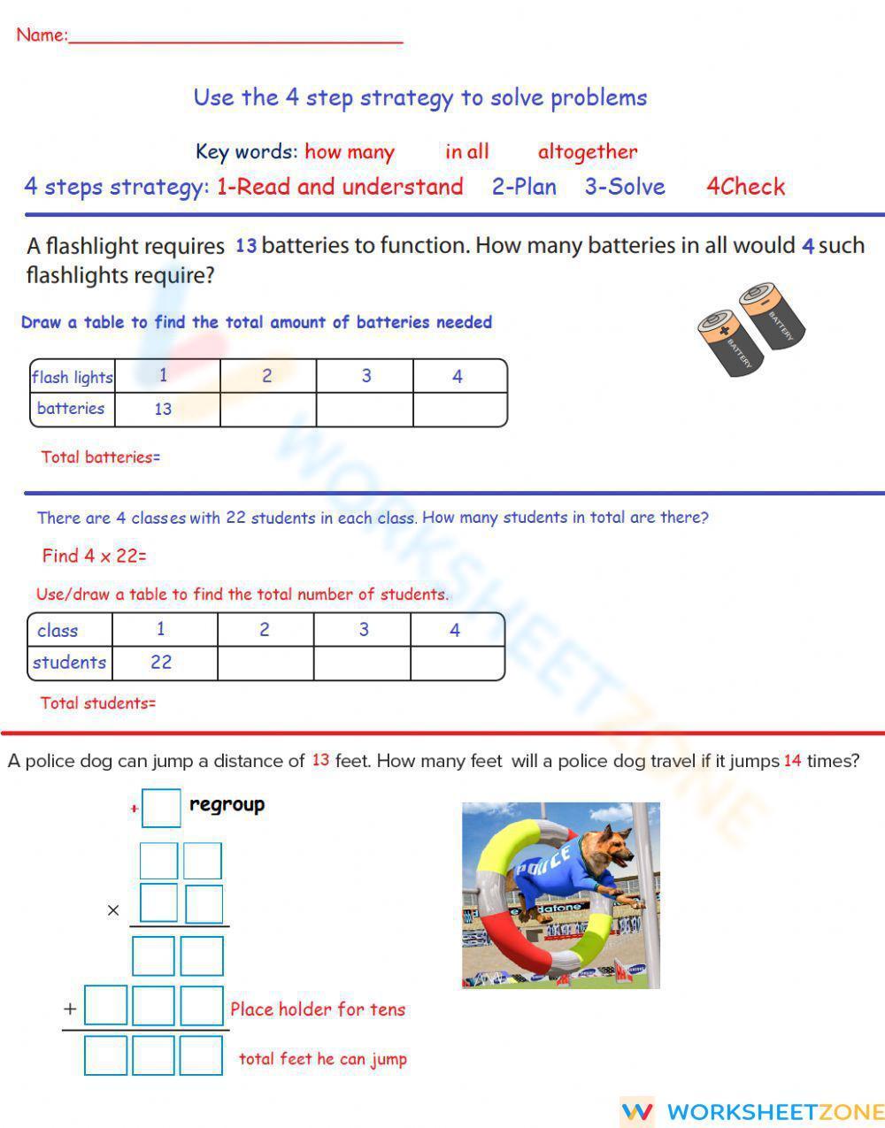 multiplication problem solving year 4