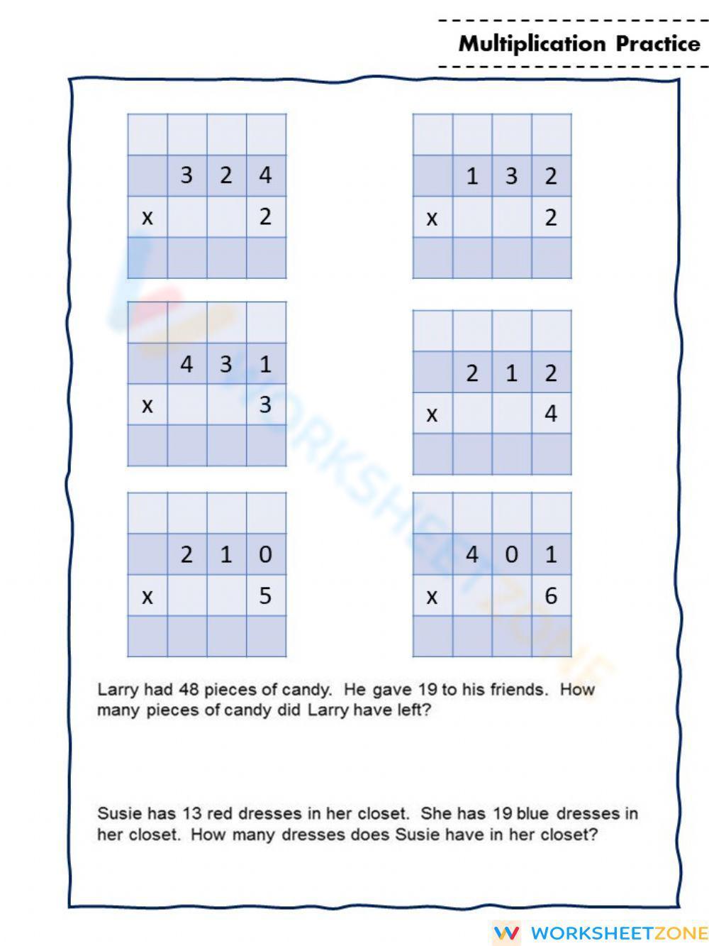 multiplication 3 digit by 1 digit