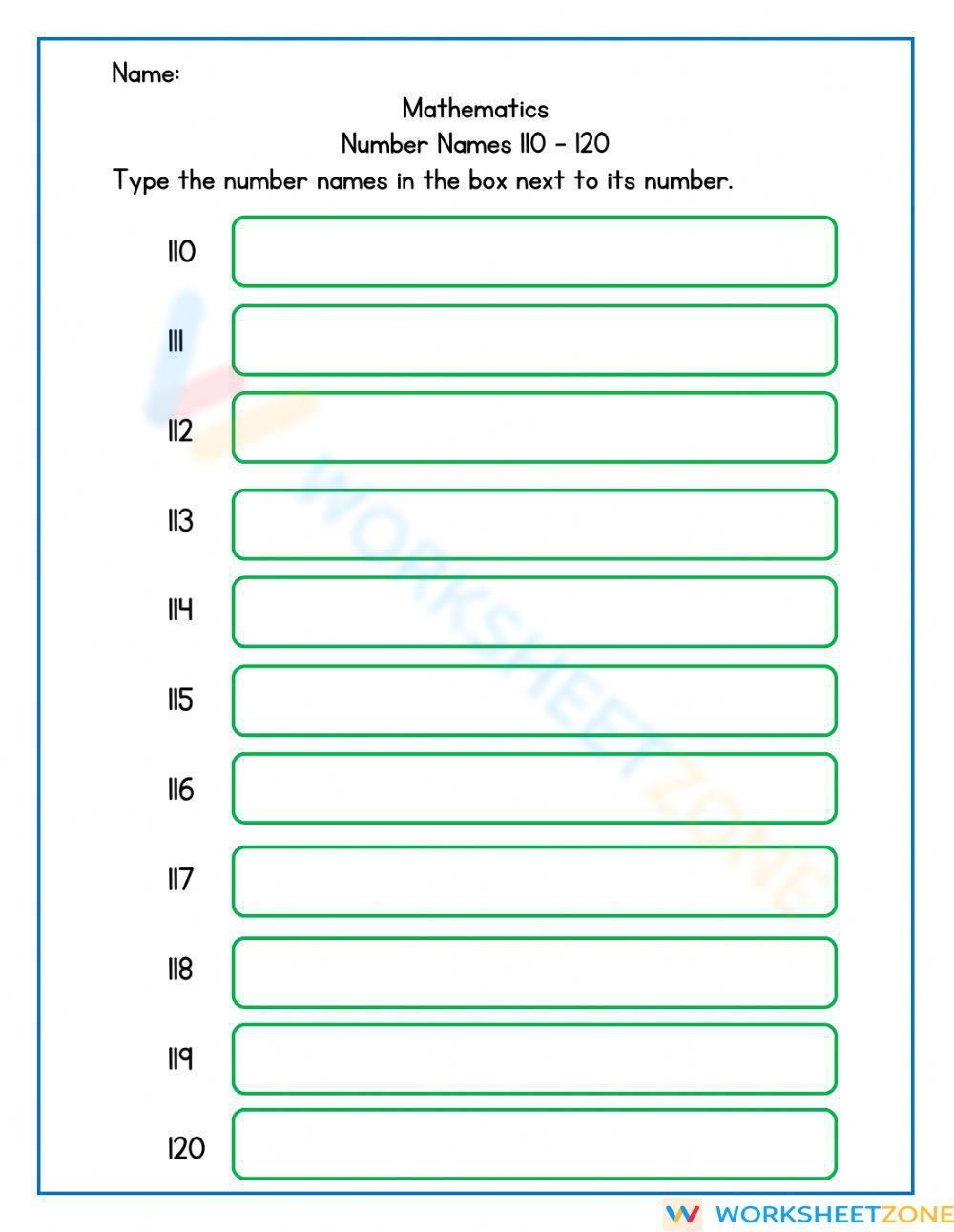 number-names-110-level-1-worksheet