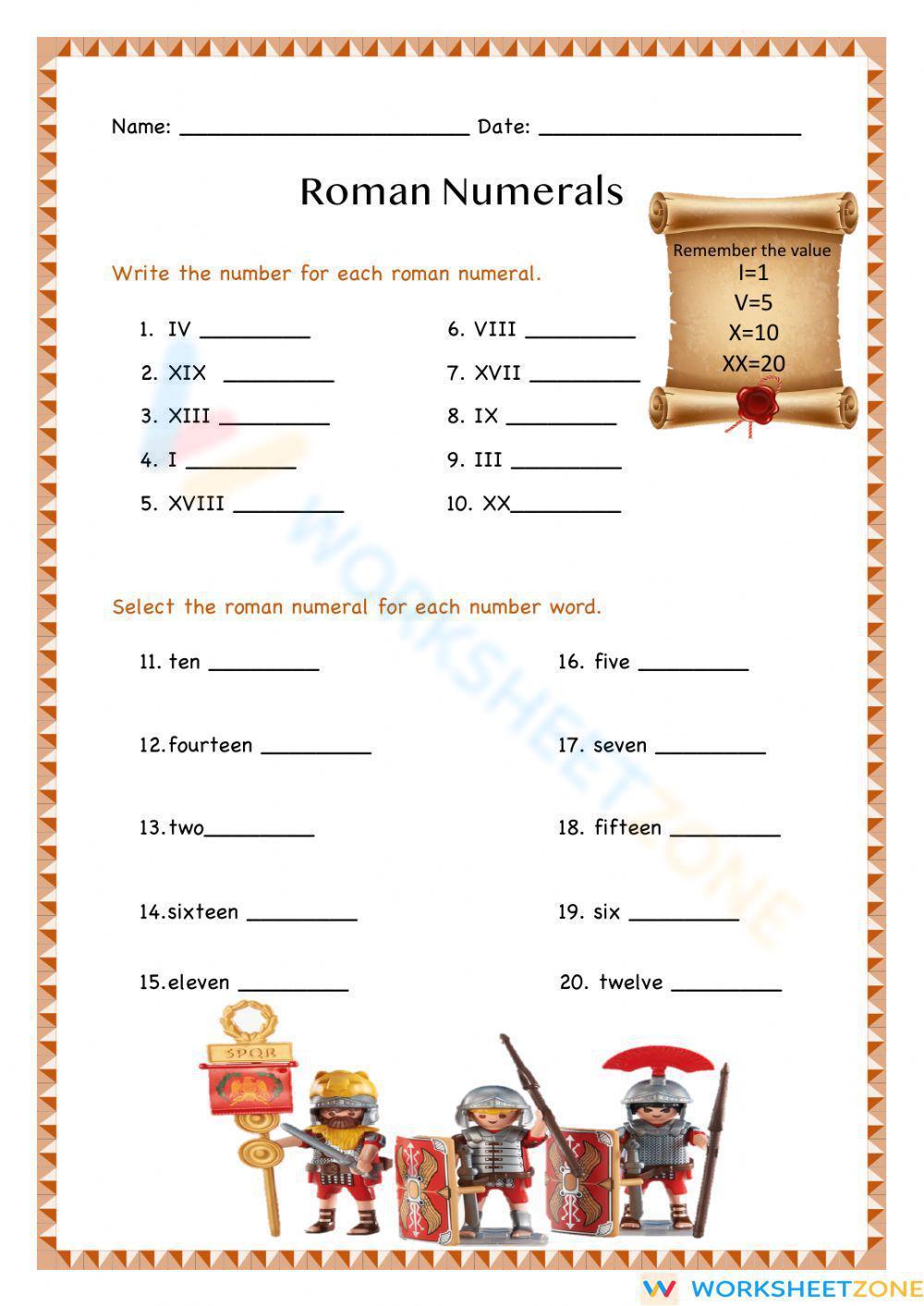 Roman Numerals Worksheet