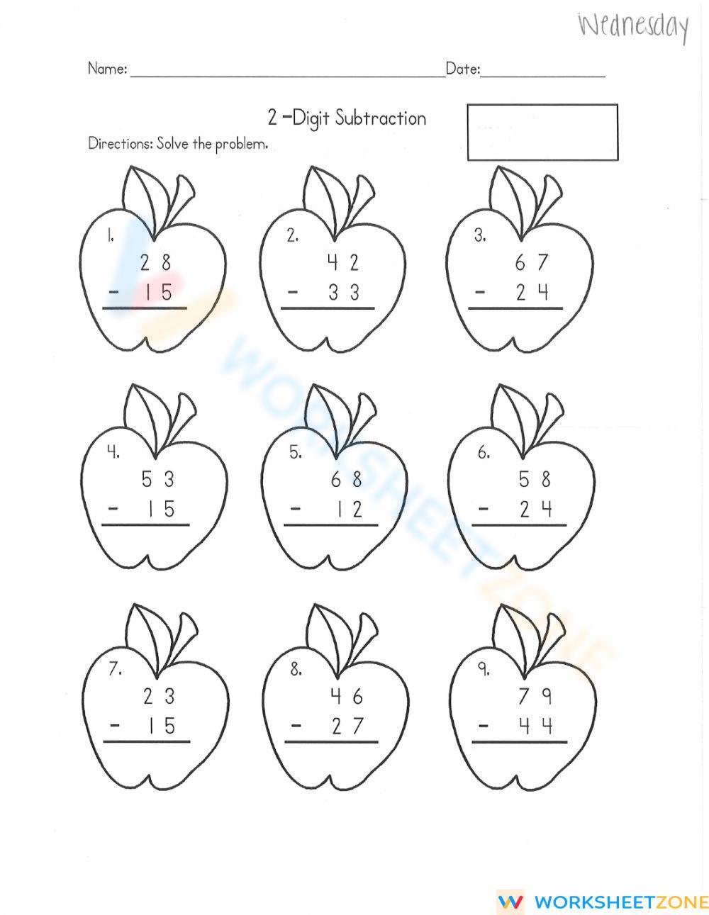 2 Digit Subtraction Worksheet 3416