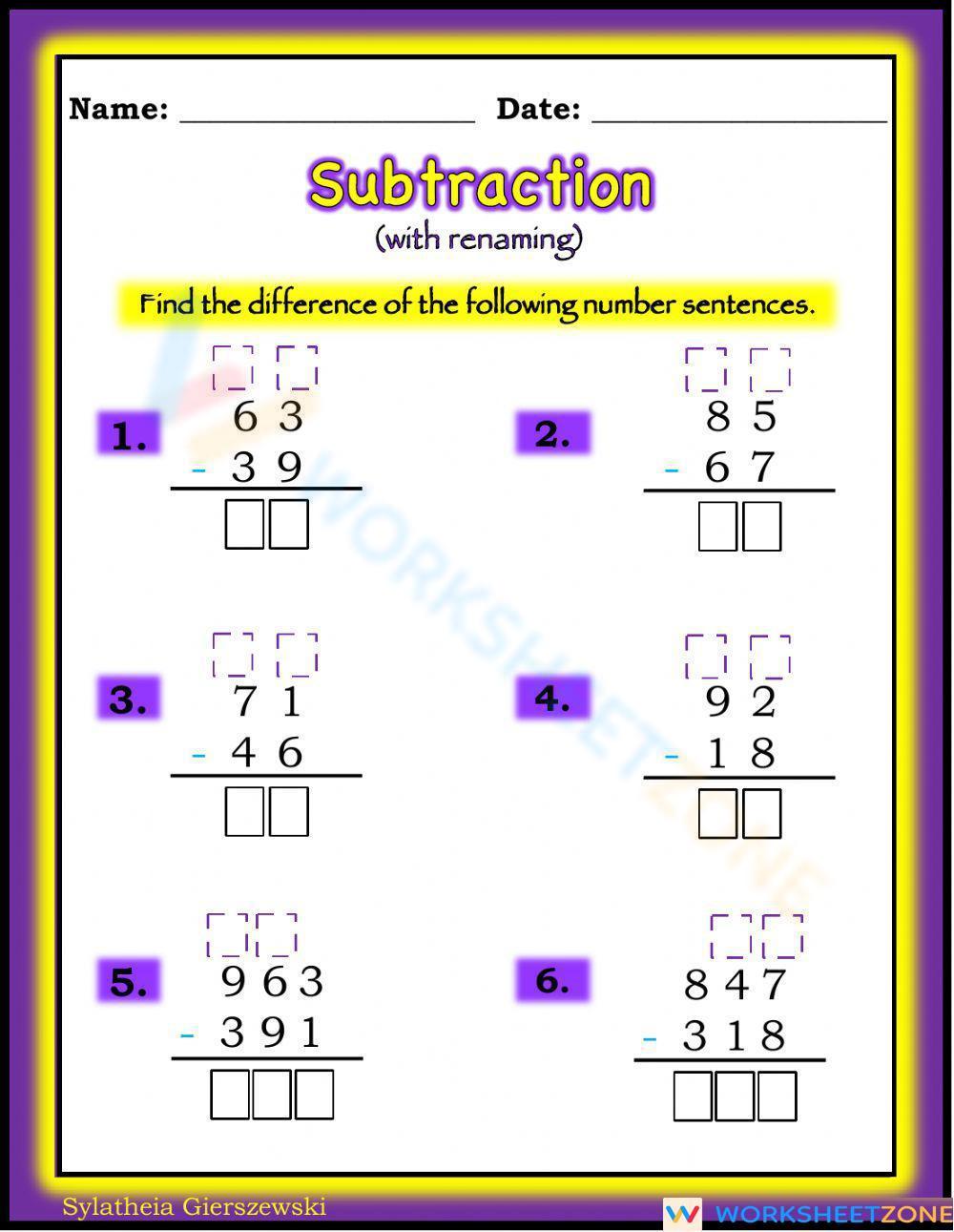 my homework lesson 13 subtract with renaming answer key