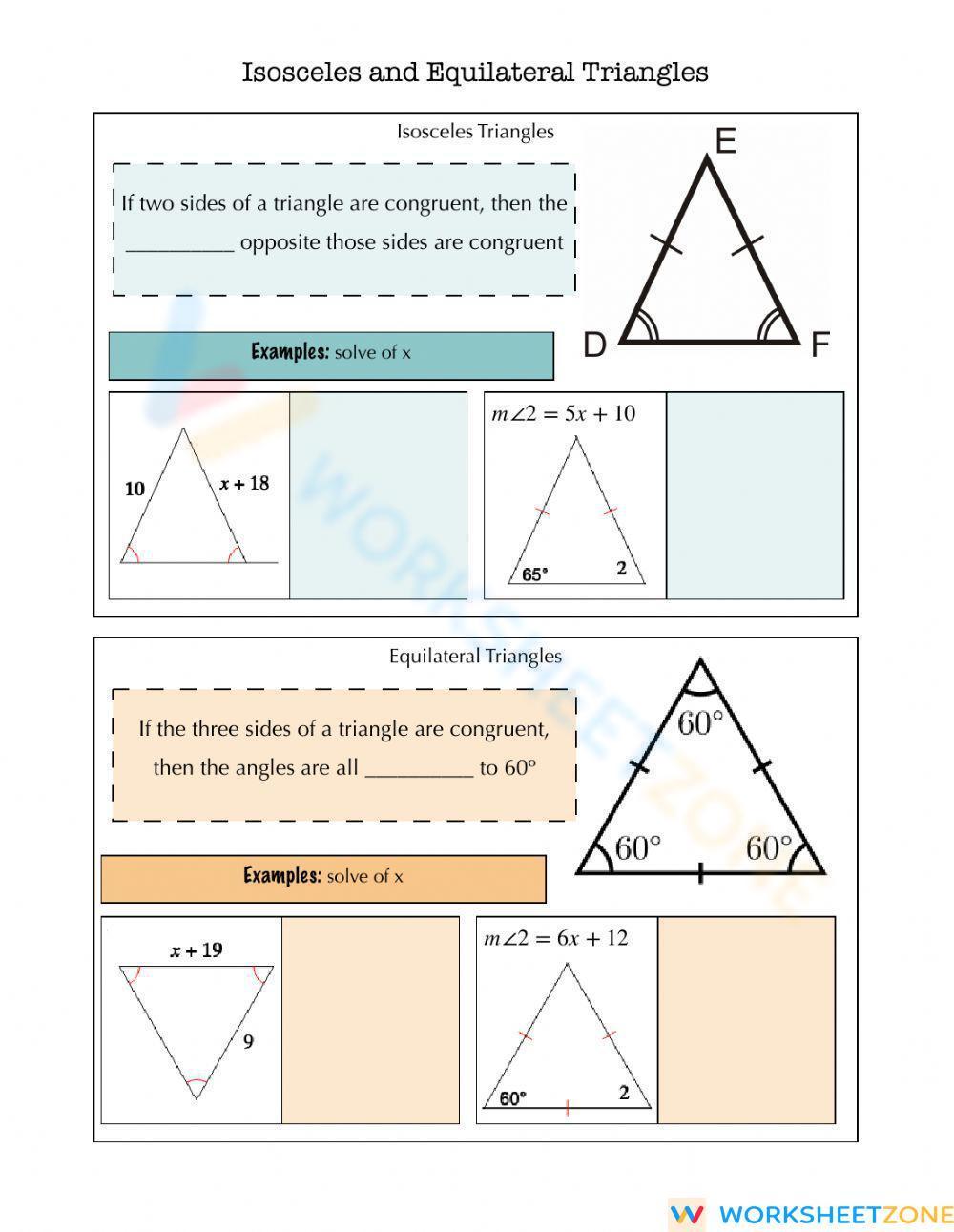 note isosceles equilateral and right triangles worksheet