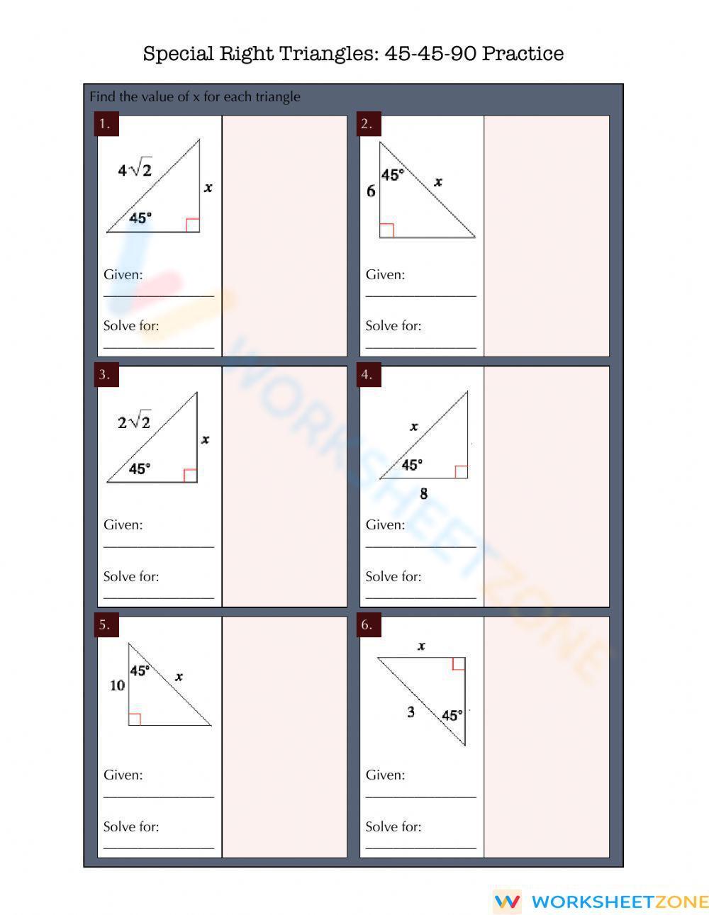 Special Right Triangles 45 45 90 Practice Worksheet 8760