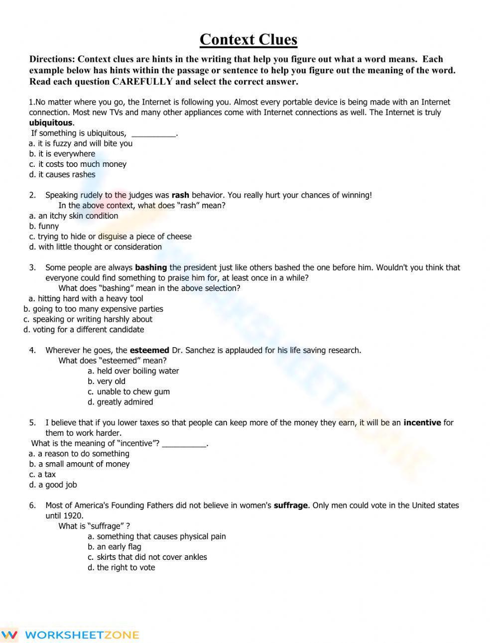 using-context-clues-to-determine-meaning-worksheet