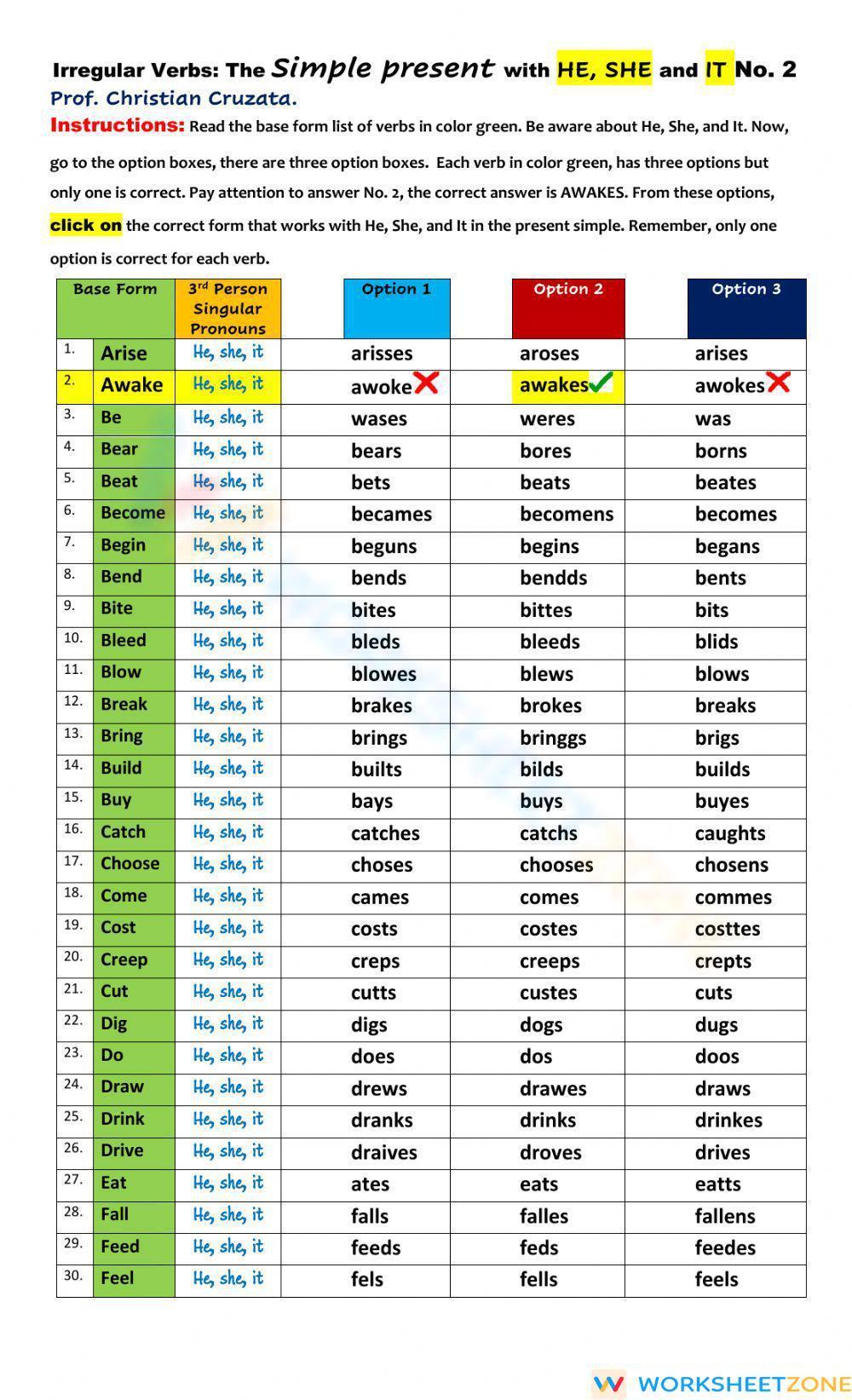 Irregular Verbs With HE, SHE, IT The Simple Present Worksheet
