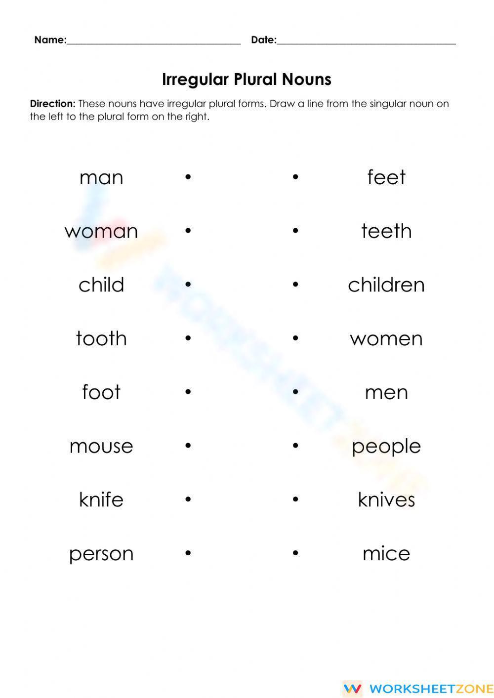 Irregular Plural Nouns Worksheet