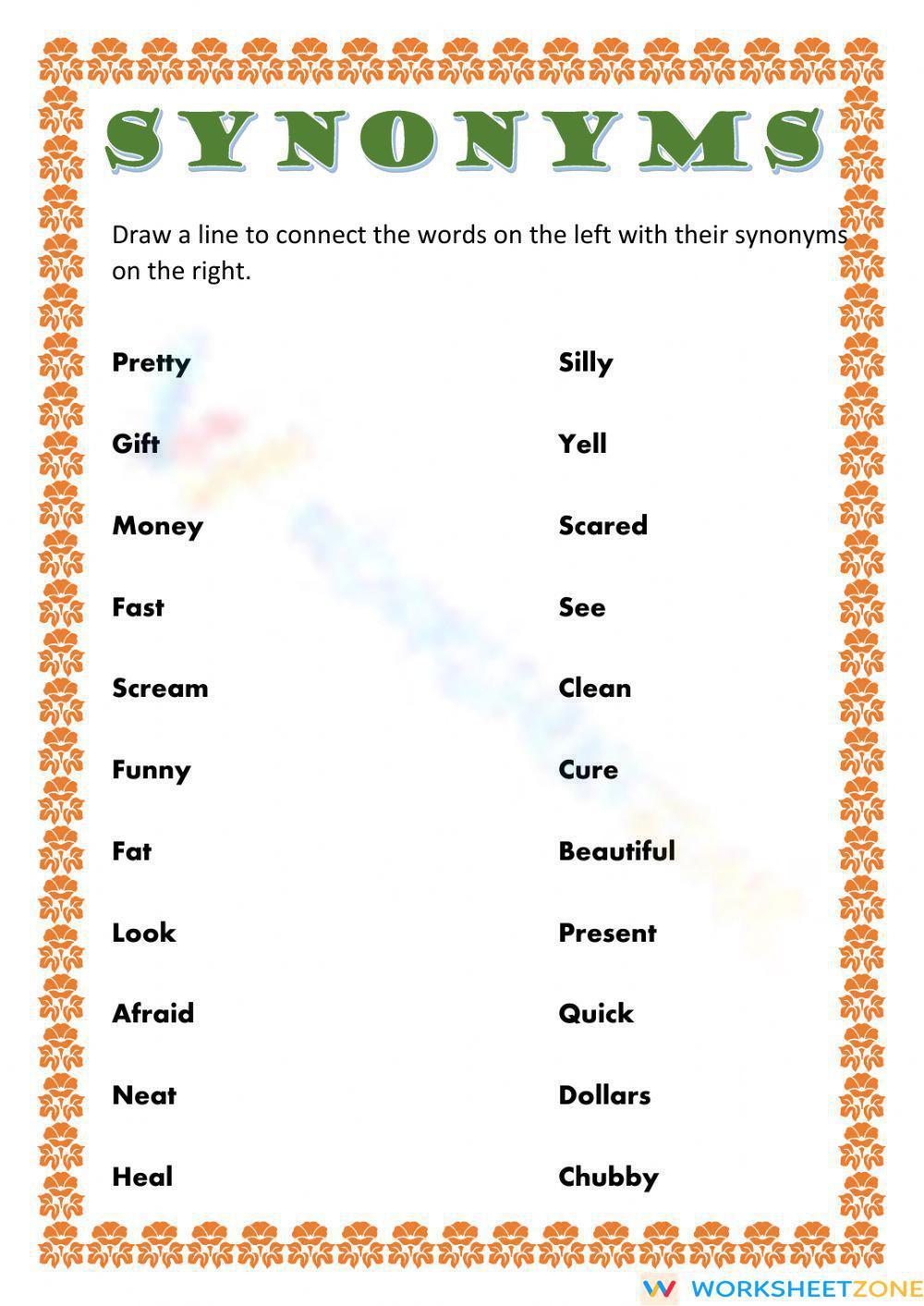 Synonyms Worksheet