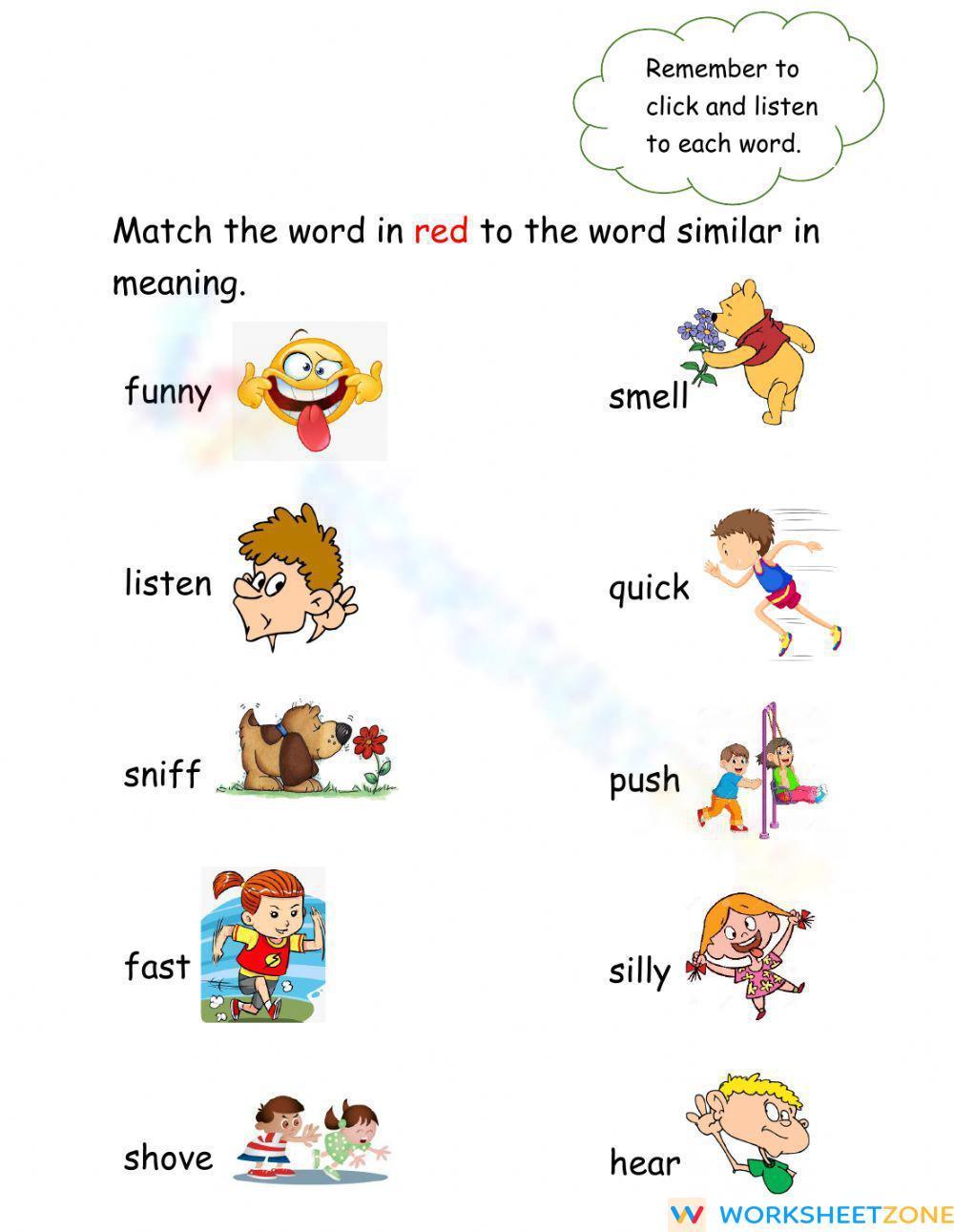 Synonyms Worksheet