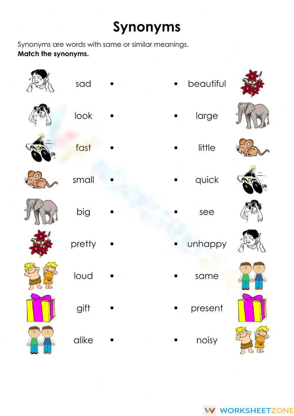 Synonyms Review Worksheet