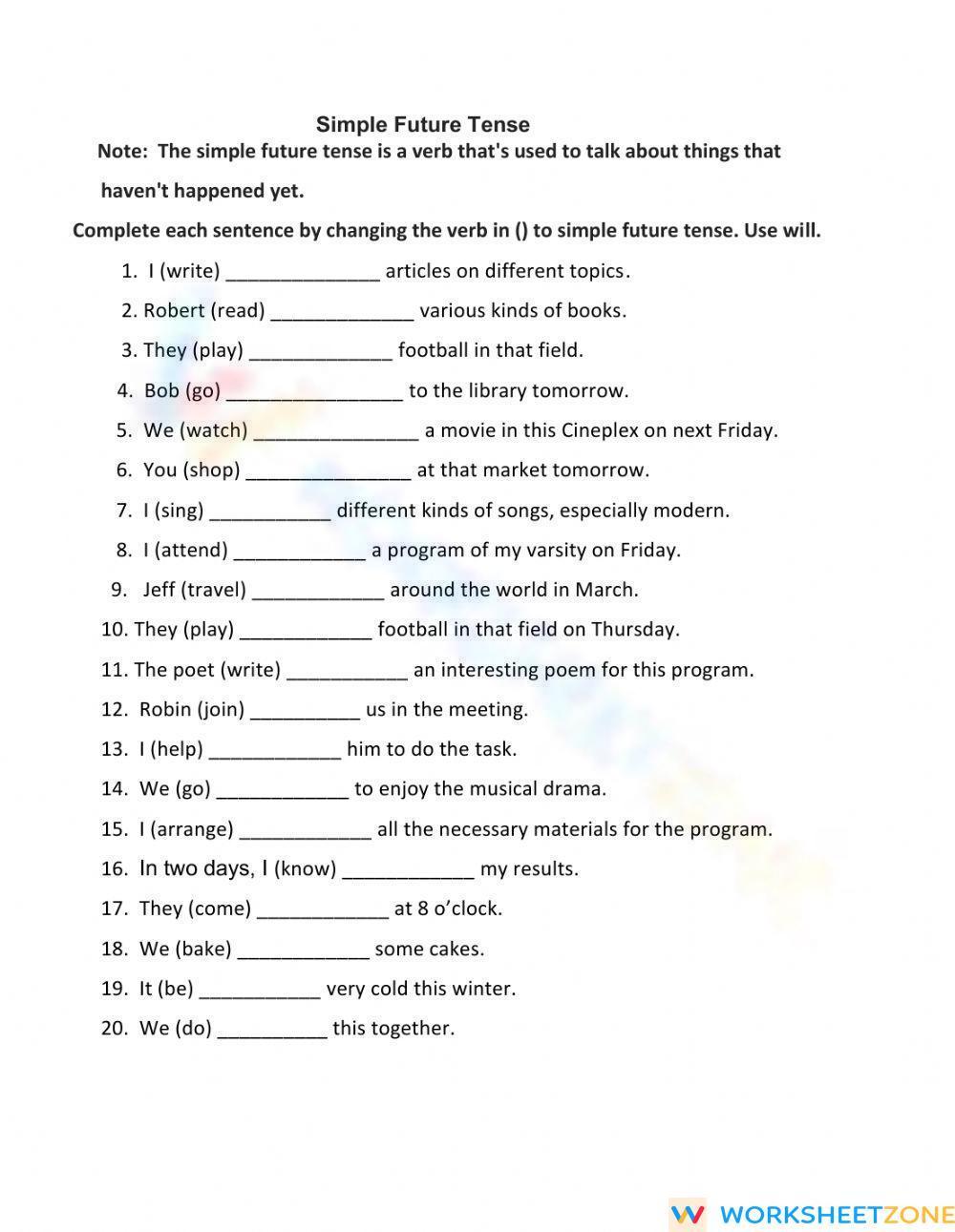 Simple Future Tense Worksheet For Class 8