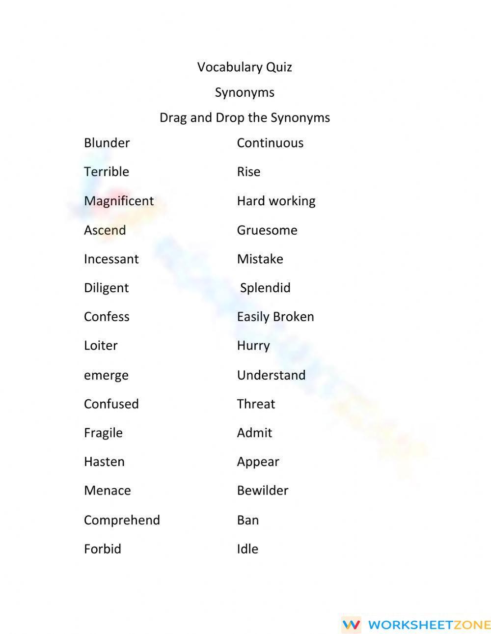 Synonyms Review Worksheet