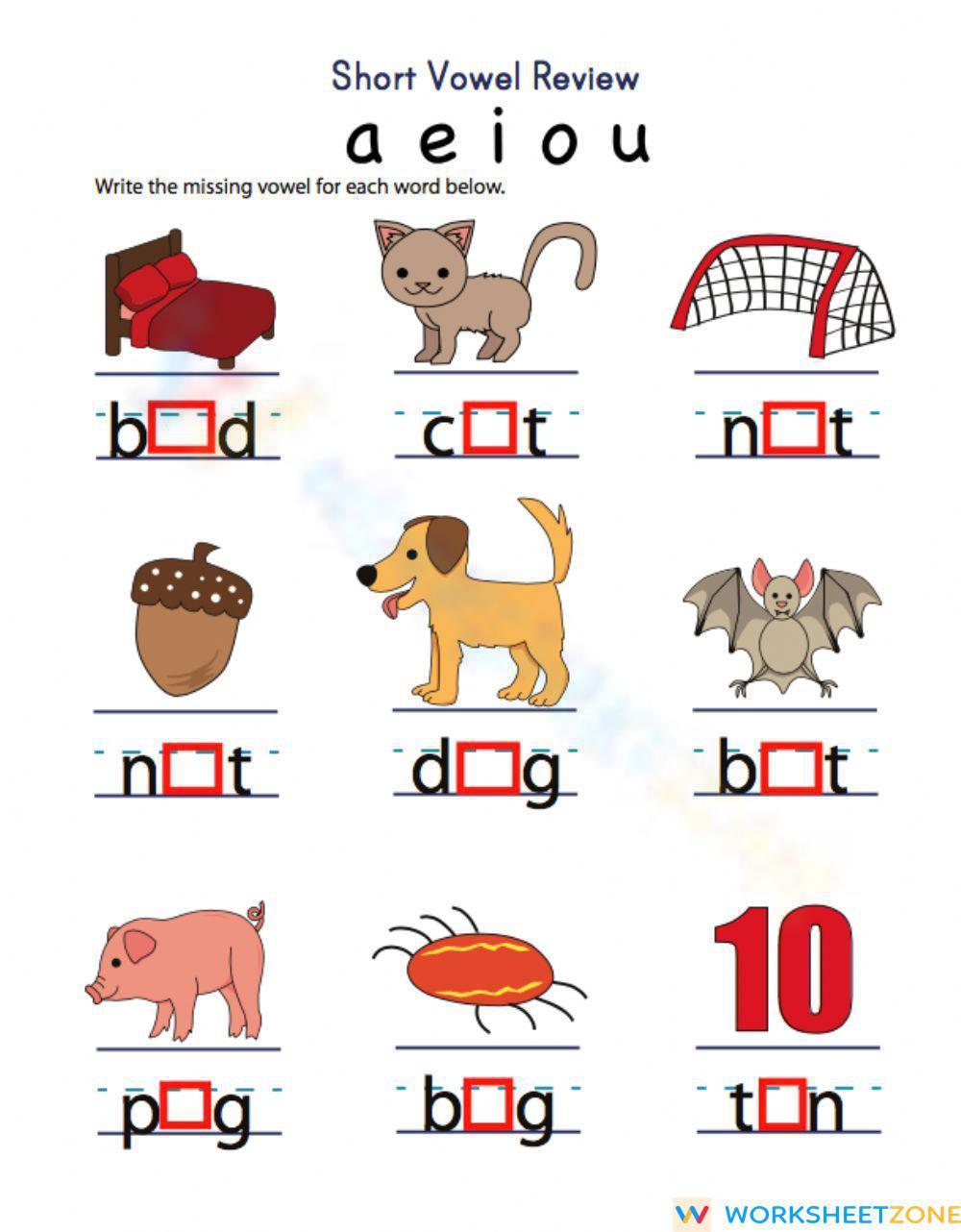 Missing Vowel Worksheet