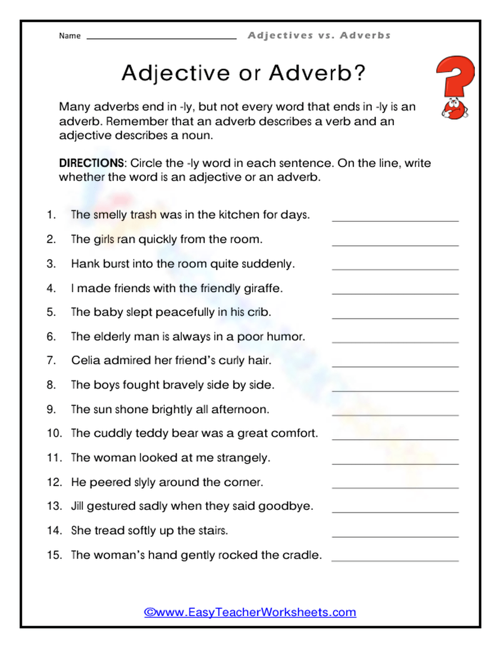 Adjective Or Adverb Worksheet