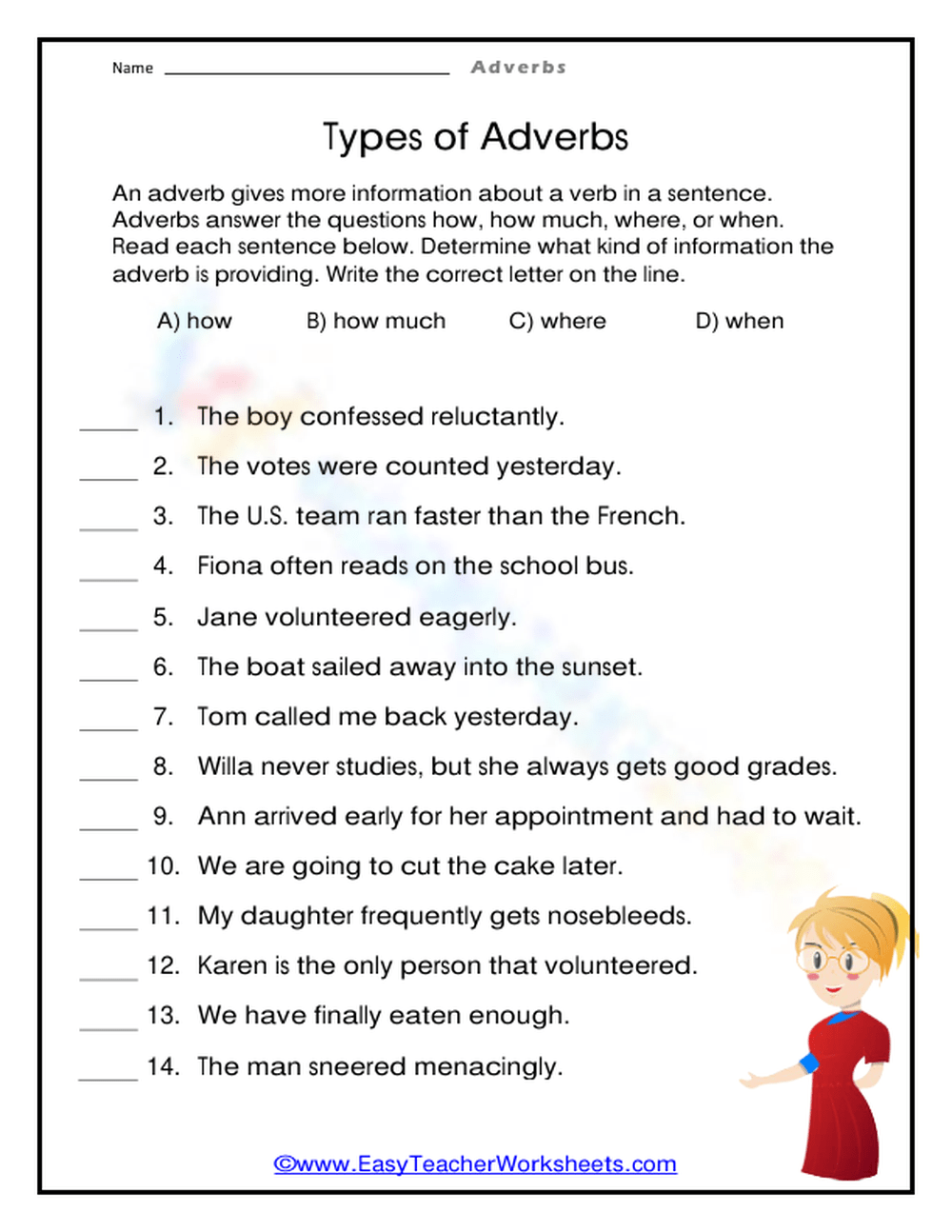 adverbs kinds worksheet