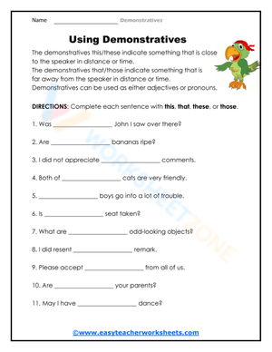 Demonstrative Pronoun Exercise