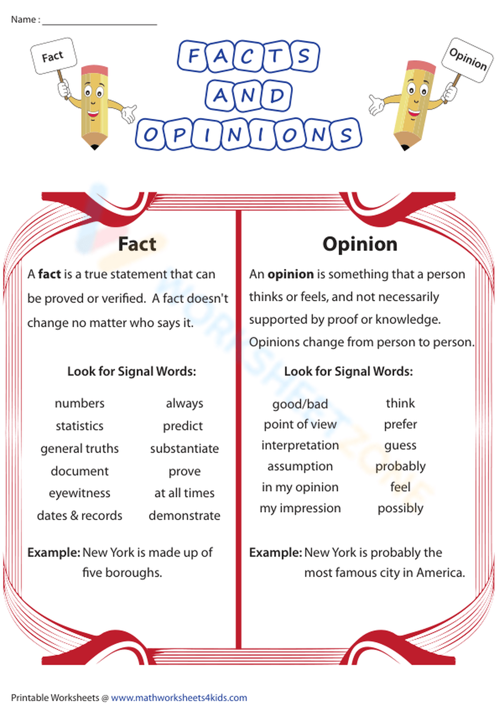 Fact And Opinion Anchor Chart 8187