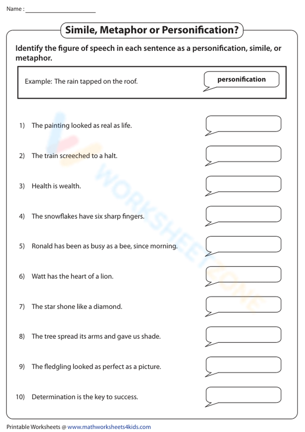 similes and metaphors worksheet