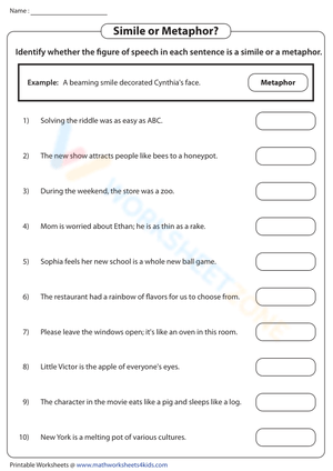 similes and metaphors worksheet