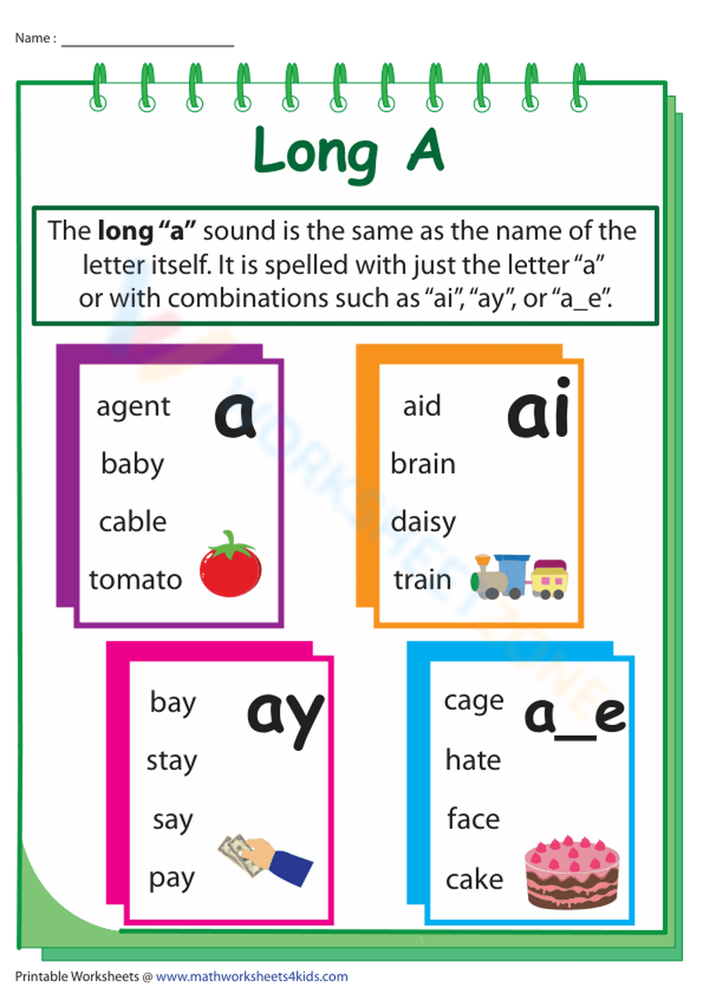 Long A Chart Worksheet