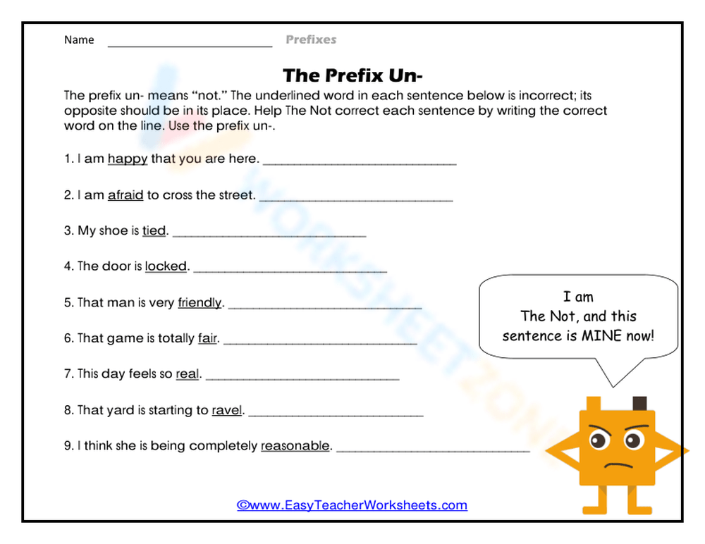 The Prefix Un- Worksheet