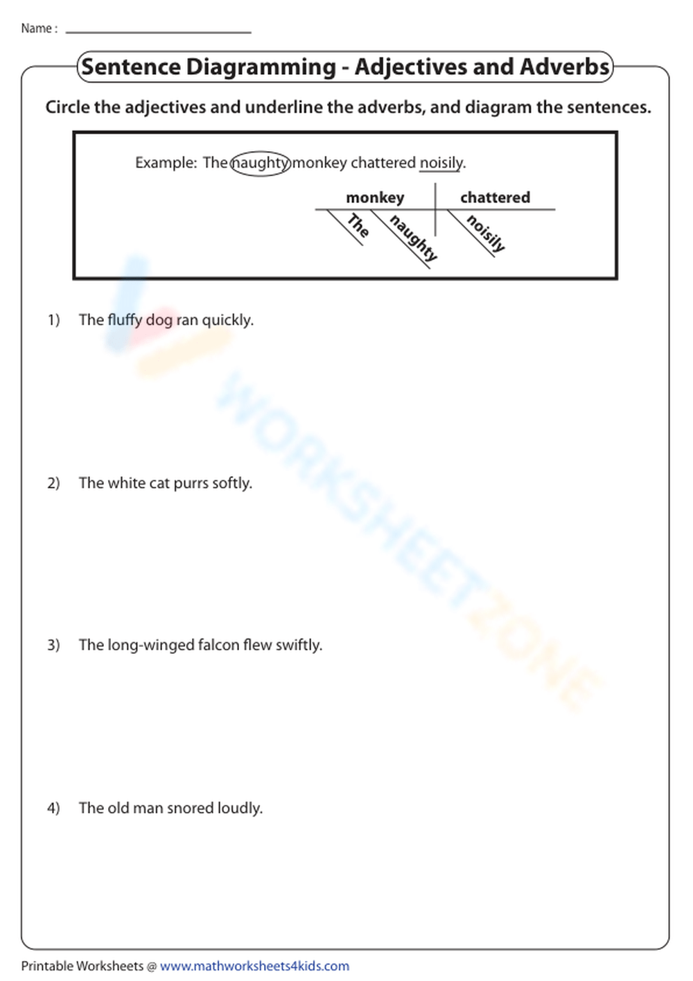 Sentence Diagramming Adjectives And Adverbs Worksheet 