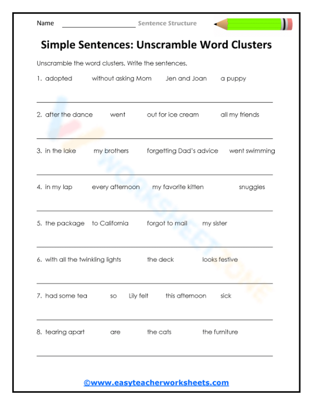 Unscramble Word Clusters Worksheet