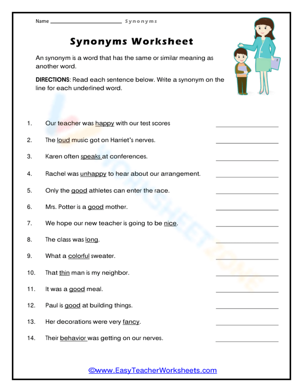 Same Meanings Worksheet