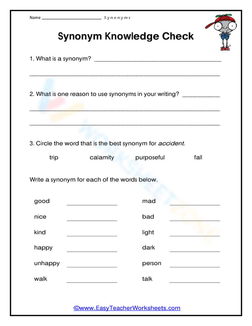 Synonym Check Worksheet for kids