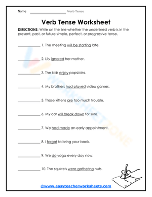 Grade 4 Verb Tense — Essential Printable No-Prep Worksheet