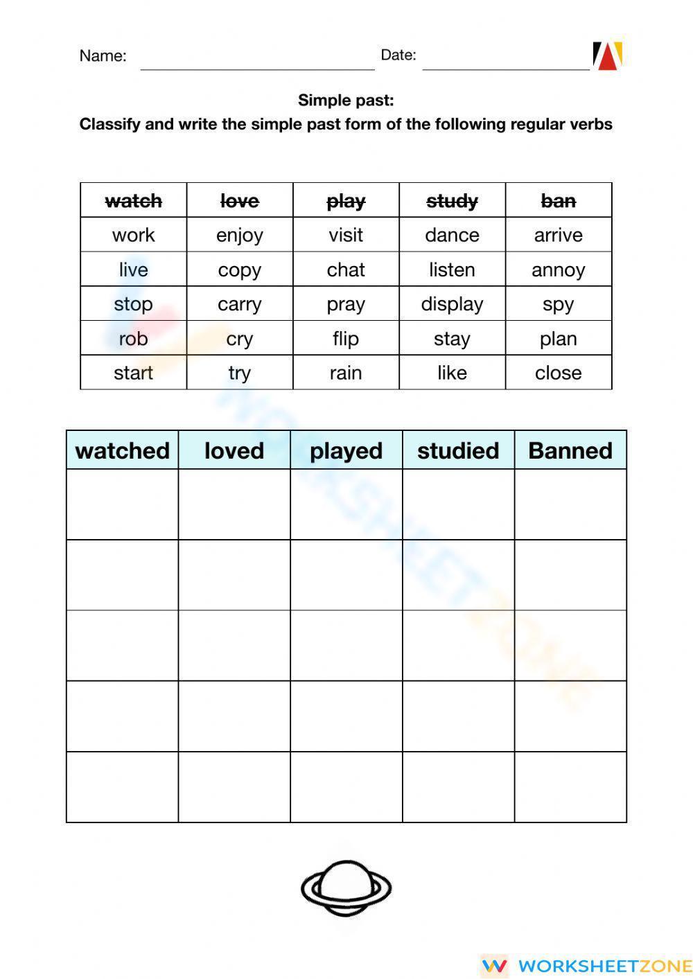 Simple Past: Regular Verbs Spelling Worksheet