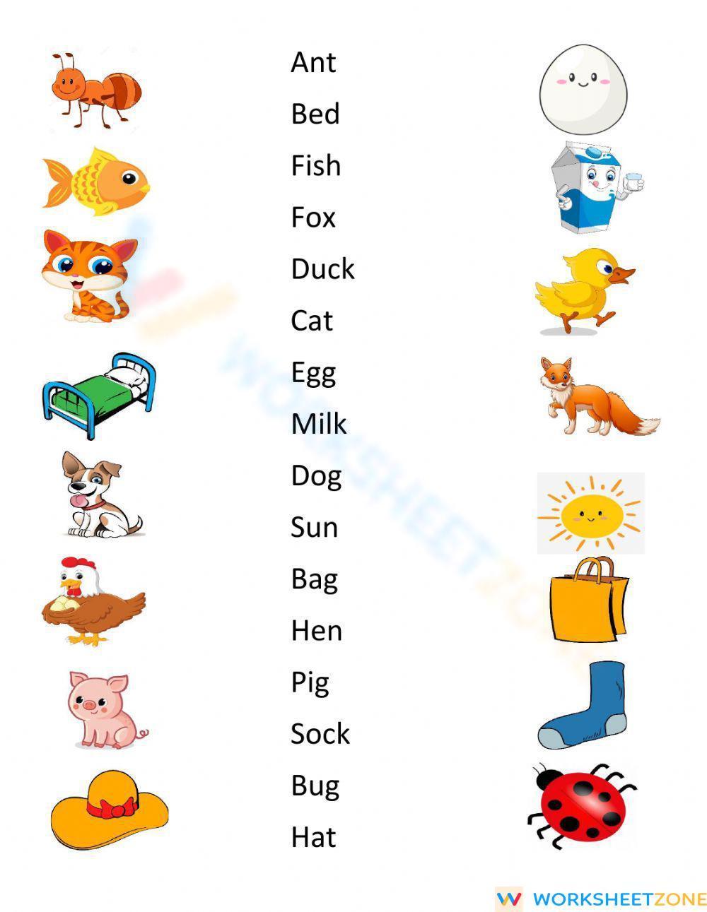 Short Vowel Sounds Matching Worksheet