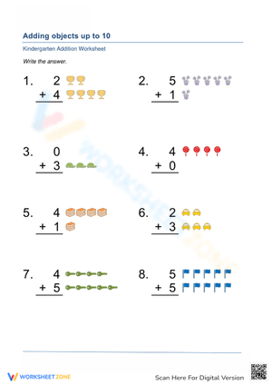 Adding Objects Up to 10 - Interactive Worksheet