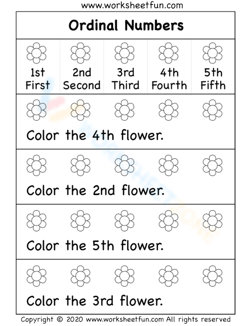 ordinal numbers worksheet for kindergarten