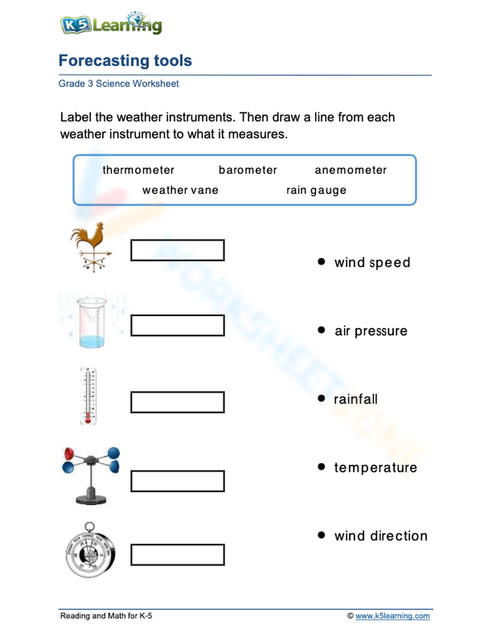 Weather Instruments  Worksheet Worksheet