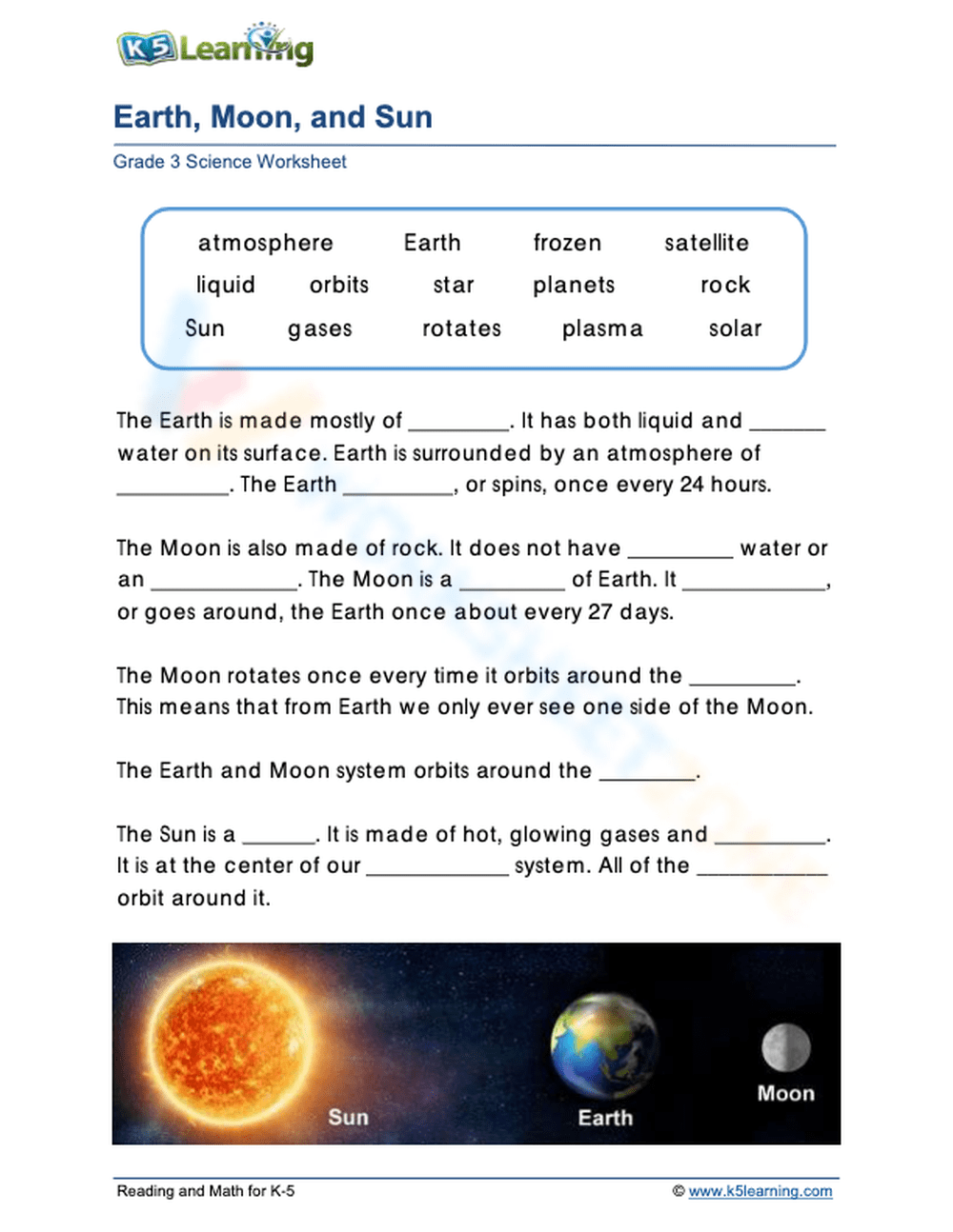 Day And Night Moon Sun And Earth Worksheet 8906