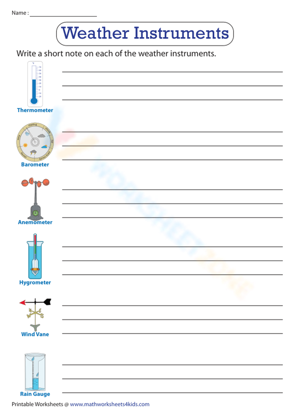 Weather Instruments Worksheet Worksheet