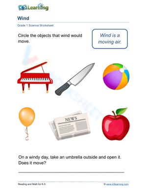 Essential Grade 1 Science: Objects Moved by Wind Worksheets