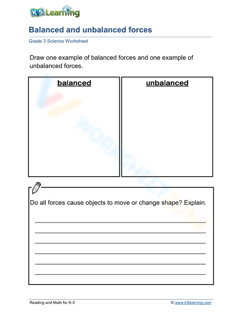 Draw Examples Of Balanced And Unbalanced Forces 1 Worksheet