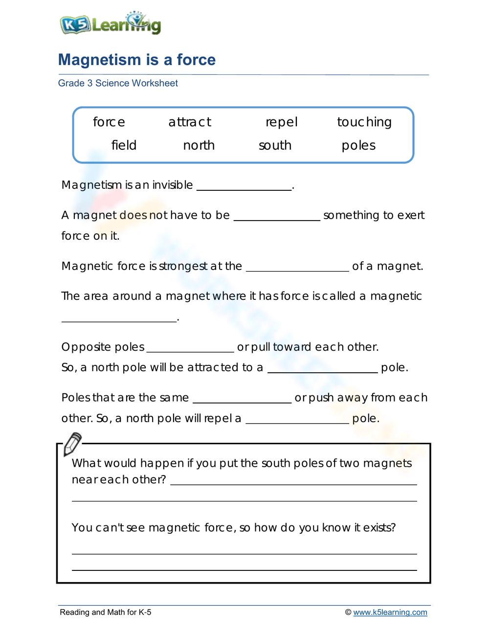 Magnetism Is A Force Worksheet