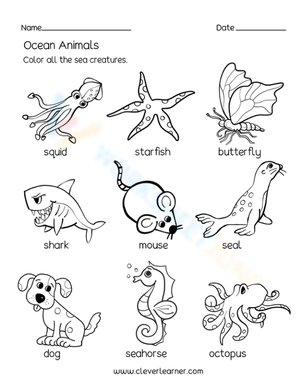 Ocean Animals Worksheet