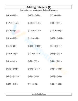 Integers addition (all parentheses) from -25 to 25 (9)