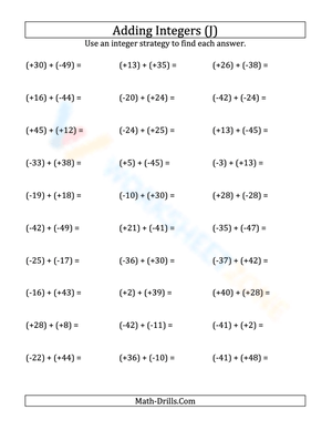 Integers addition (all parentheses) from -50 to 50 (10)