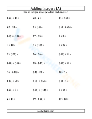 Integers addition (Negative parentheses) from -25 to 25 (1)
