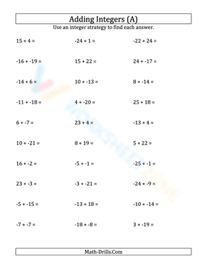 Integers addition (No parentheses) from -25 to 25 (1)